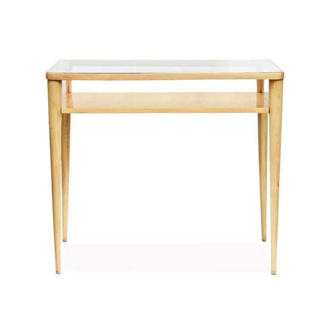 An elegant pair of Italian design writing desk / consoles, bleached mahogany with glass top for Studio Guglielmo Ulrich...