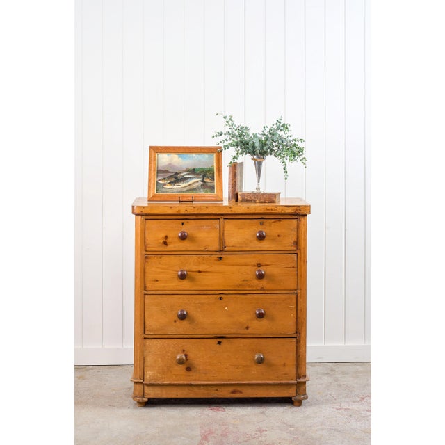 This 19th-century pine 2 over 3 chest showcases warm, honey-toned pine with a rustic patina and rounded edges for a softer...