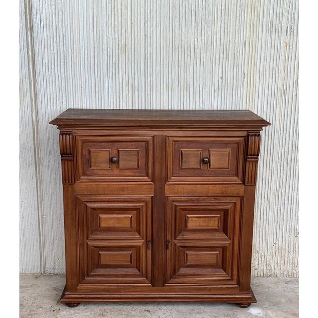 Spanish 20th Century Pair of Catalan Carved Walnut Tuscan Two Drawers Credenza or Buffet For Sale - Image 3 of 13