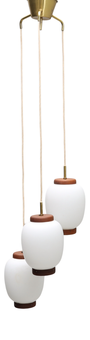 China Pendants in Teak and Glass by Bent Karlby for Lyfa, Denmark, 1960s, Set of 3