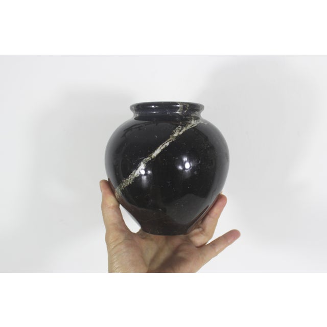 Vintage Black Marble Stone Vase With Veining For Sale - Image 6 of 9