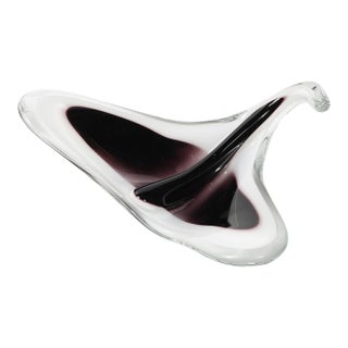 Mid-Century Amethyst & White Organic Glass Bowl Signed Flygsfors and Coquile For Sale