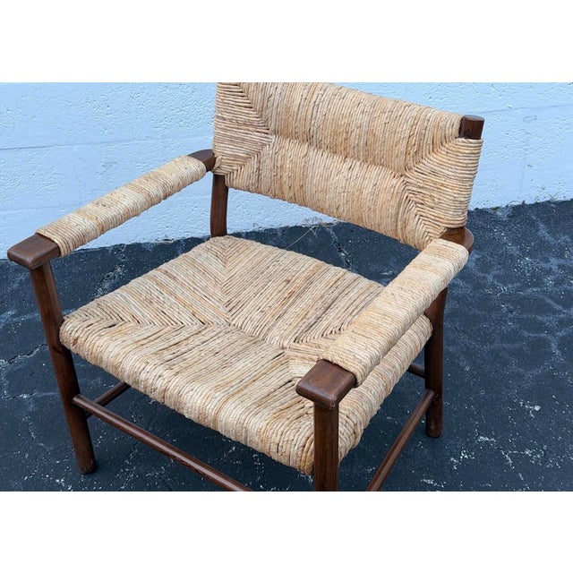 Wood Vintage Woven Rush Lounge Chair in the Style Mel Smilow For Sale - Image 7 of 10