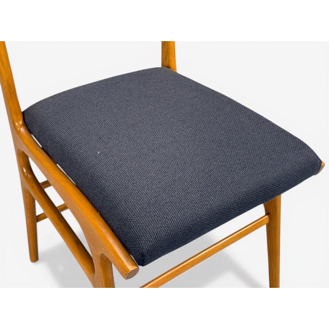 Vittorio Vago Mobili, Six Dining Chairs, Fruitwood, Fabric, Italy, 1960s For Sale - Image 13 of 15
