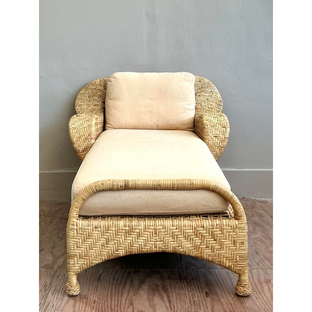 Hollywood Regency Vintage Coastal McGuire Woven Rattan Chaise Lounge For Sale - Image 3 of 12