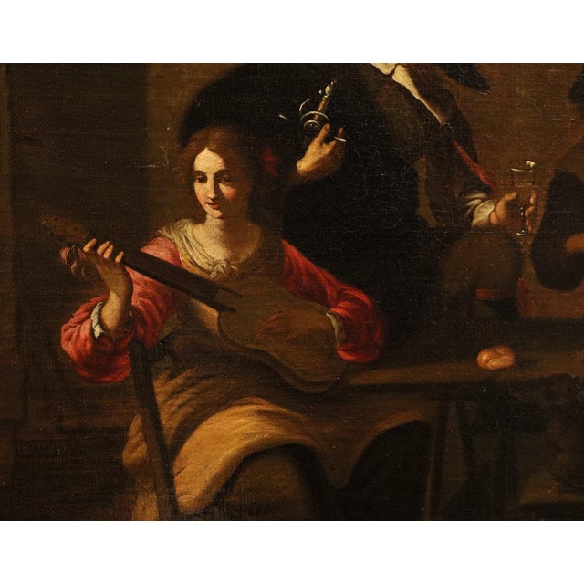 Roman Artist after Caravaggio, Company of Musicians, 1650, Oil on Canvas For Sale - Image 8 of 15