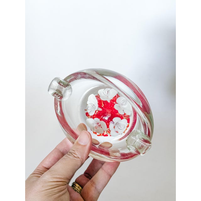 Murano Style Blown Glass Catchall Dish Ashtray With Lilies For Sale - Image 4 of 10
