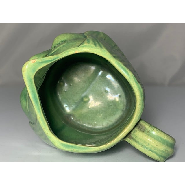 Antique Glazed Stoneware Face Creamer: Green Ceramic Girl For Sale - Image 6 of 10