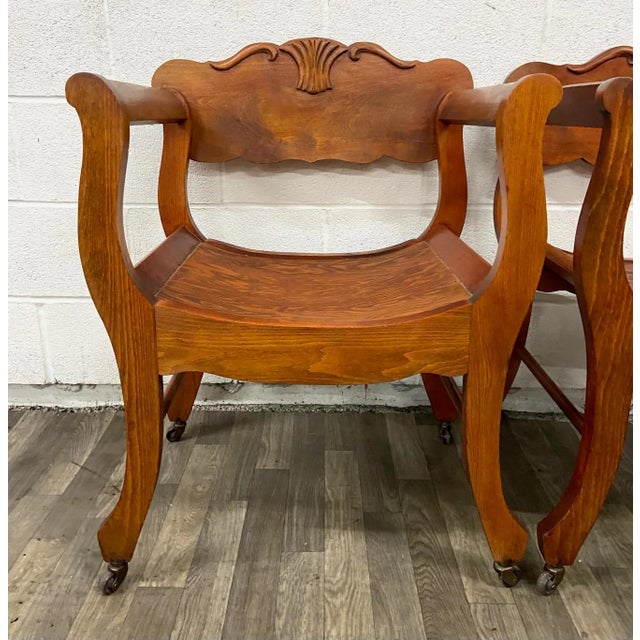 Early 20th Century Antique Victorian Renaissance Revival Style Saddle or Sling Armchairs - Pair For Sale - Image 5 of 10