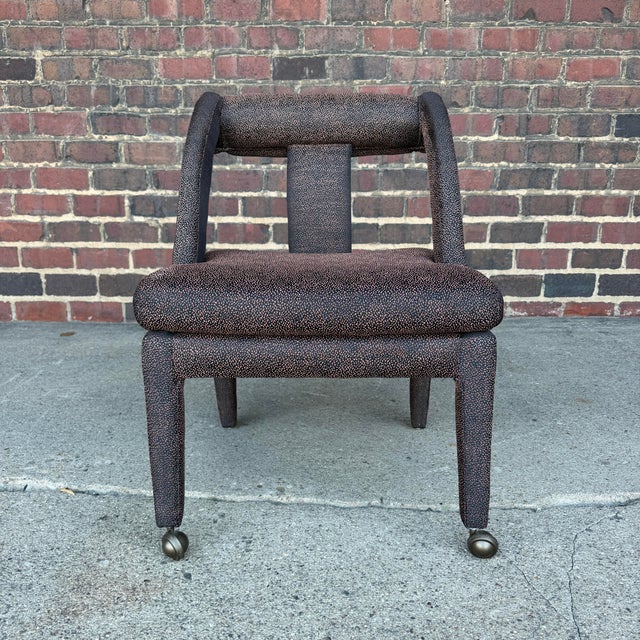Karl Springer Set of 4 Postmodern Dining Chairs With Front Casters Possibly Karl Springer For Sale - Image 4 of 10