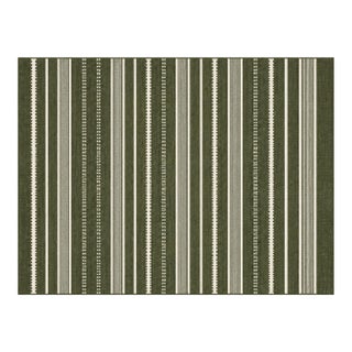 Handmade Woolen Flat Weave Rug, Olive Green and White Striped Wool Rug - 8'x10' For Sale