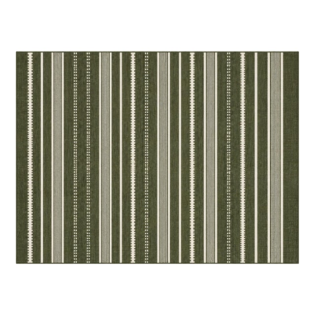Handmade Woolen Flat Weave Rug, Olive Green and White Striped Wool Rug - 8'x10' For Sale