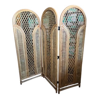 Mid Century Bent Bamboo Rattan Folding Room Divider For Sale