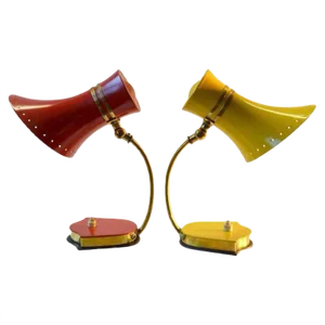 Italian Red, Yellow & Brass Table Lamps from Stilnovo, 1960s, Set of 2