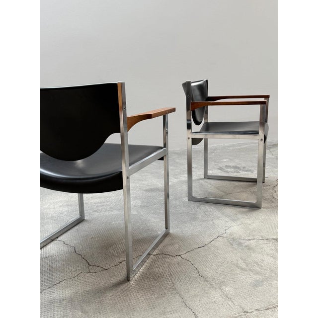 Metal Bauhaus Office Armchairs in Leather and Nutwood from Lübke, Germany, 1960s, Set of 2 For Sale - Image 7 of 13