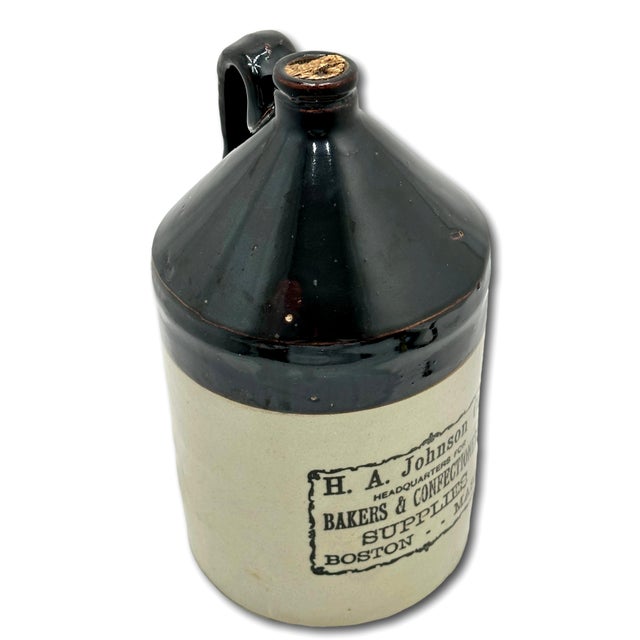 Antique Early 1900s American Stoneware Bakers & Confections Supply Advertising Jug From Boston Massachusetts For Sale - Image 9 of 12