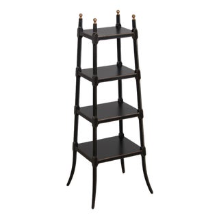 Regency Ebony & Gold 4 Tier Etagere Bookcase Shelf For Sale