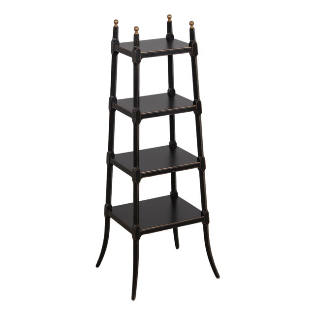Regency Ebony & Gold 4 Tier Etagere Bookcase Shelf For Sale