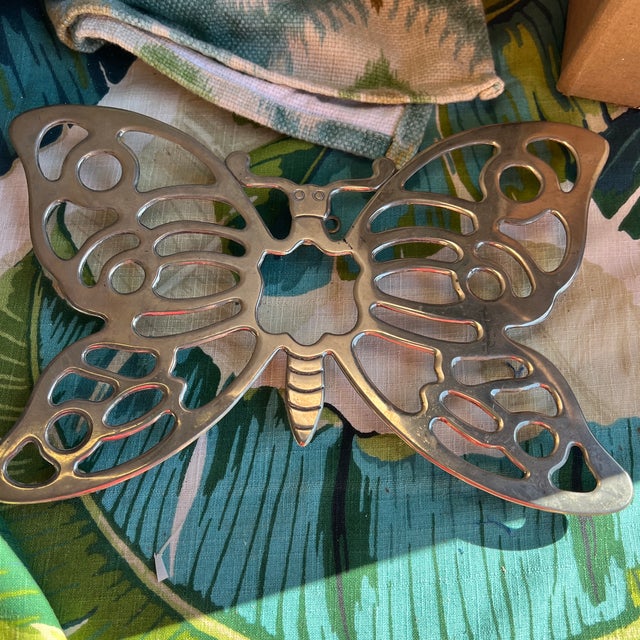 1970s Vintage Silver Butterfly Trivet, Hot Plate For Sale - Image 5 of 7