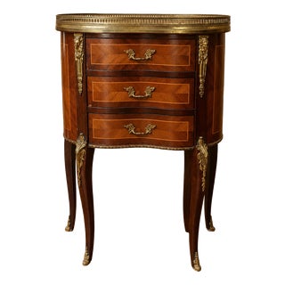 19th Century Louis XV Half Moon Commode in Marquetry and Gilt Bronze For Sale