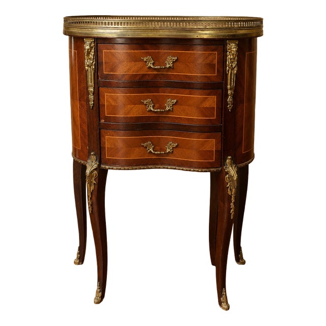19th Century Louis XV Half Moon Commode in Marquetry and Gilt Bronze For Sale