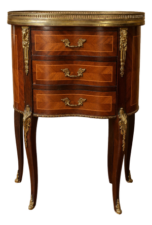 19th Century Louis XV Half Moon Commode in Marquetry and Gilt Bronze