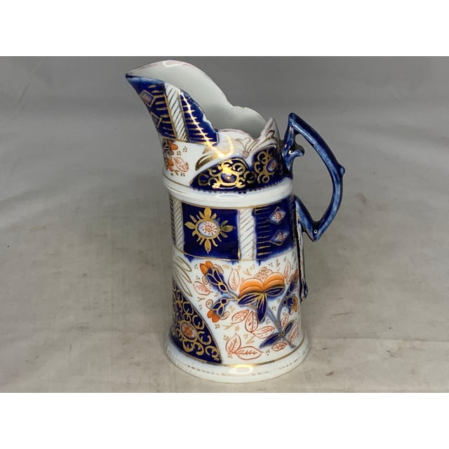 Imari Porcelain 19th Century Derby Imari Porcelain Creamer: Blue Red Floral, Gold Gilt For Sale - Image 4 of 10