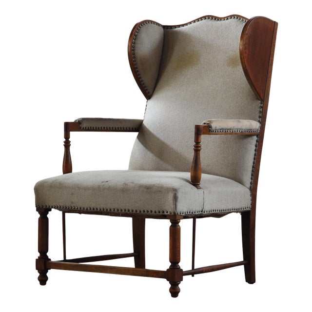 Vintage Earflap Dover Wingback Oak Armchair, Denmark, 1930s For Sale