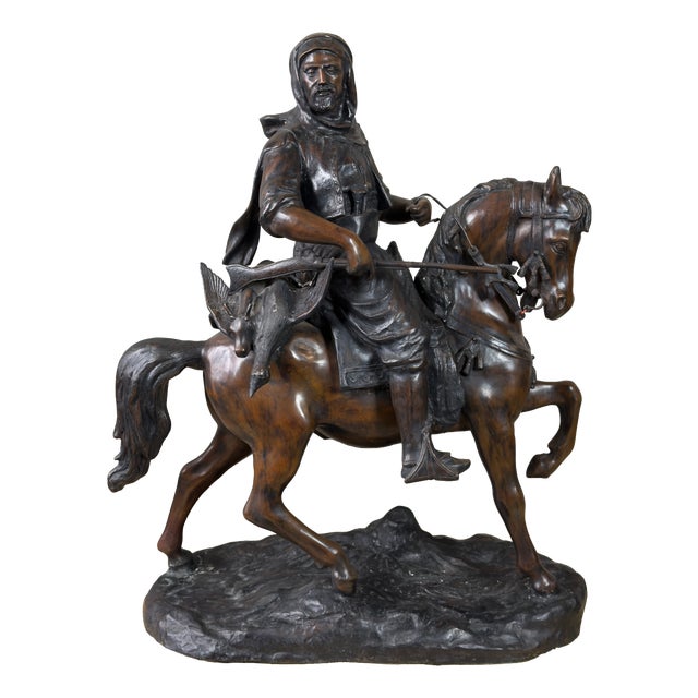 De Martino, Large Sculpture of Hunter on Horseback, 20th Century, Bronze For Sale