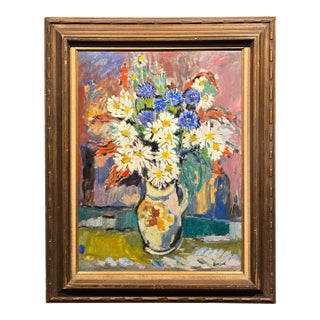 David Burliuk - Vibrant Floral Still Life in Vase– 1950s Oil Painting For Sale