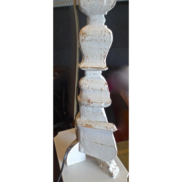 19th Century Italian Hand-Painted Wood and Tin Church Candlestick Lamps - a Pair For Sale In Los Angeles - Image 6 of 13