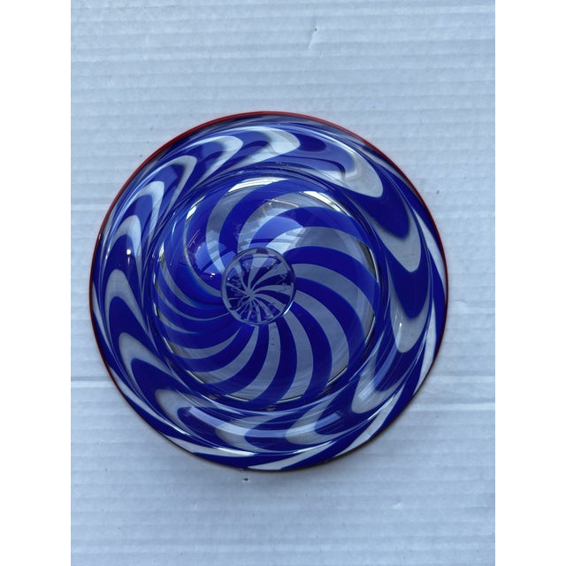 Vintage Johnathon Schmuck Signed Cobalt Blue Swirl Art Glass 94 Lid For Sale - Image 11 of 14