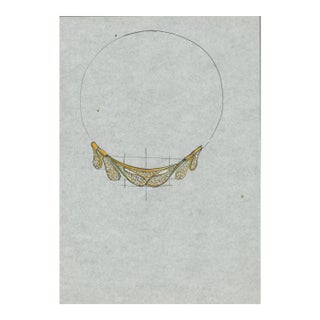 Original Jewelry Design Drawing – Gold Leaf Collar Necklace 1970's Artist Unknown For Sale