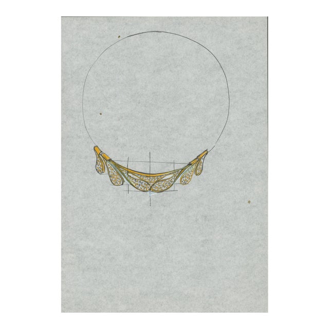 Original Jewelry Design Drawing – Gold Leaf Collar Necklace 1970's Artist Unknown For Sale