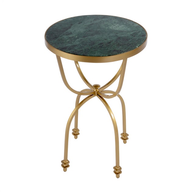 Green Hager 16 in. W Round Marble & Metal Side Table, Green Marble For Sale - Image 8 of 8