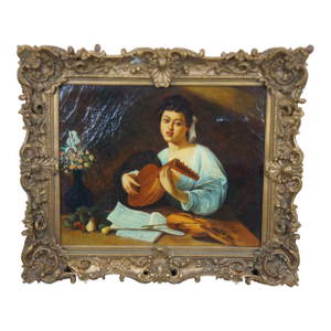Late 20th Century The Lute Player Portrait After Caravaggio Italian Realist Oil Painting Framed