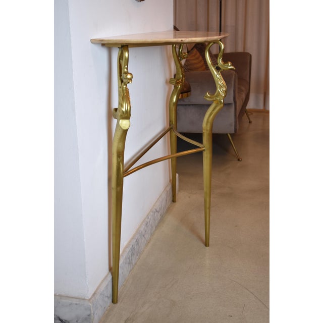 1950's Italian Brass Marble Console with Mirror - Set of 2 For Sale - Image 6 of 12