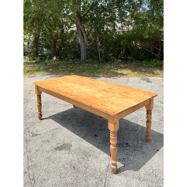 Wood Vintage Boho Distressed Farm Table For Sale - Image 7 of 12