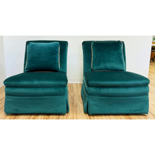 Vintage Deep Teal Velvet Tufted Back Slipper Chairs, a Pair For Sale In Kansas City - Image 6 of 12