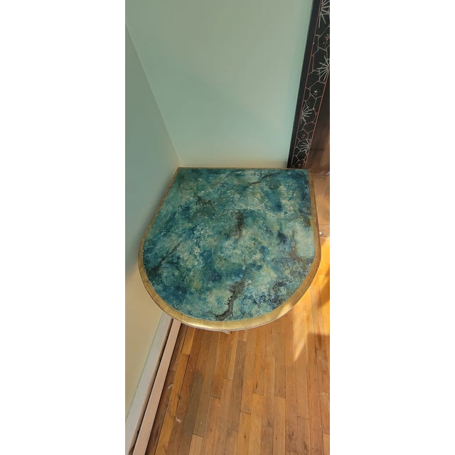 Mid 20th Century Neoclassical Louis XVI Style Demilune Console Table With Faux Marble Top For Sale - Image 4 of 10