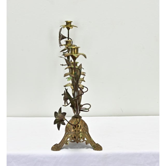 French 19th Century Brass Altar Candelabra For Sale - Image 9 of 11