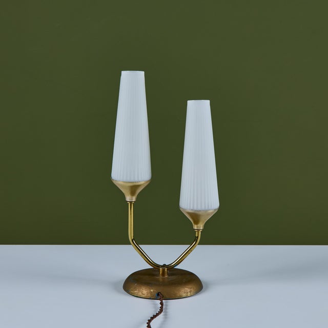 Petite Milk Glass Table Lamp With Pedestal Base For Sale - Image 9 of 16