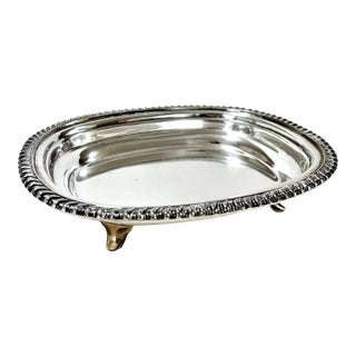 Vintage Silverplate Footed Gallery Serving Tray With Rope Edge – Small Cocktail / Barware Dish / l.b.s. Co. For Sale