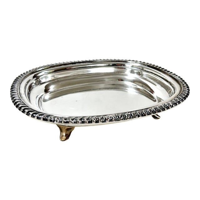 Vintage Silverplate Footed Gallery Serving Tray With Rope Edge – Small Cocktail / Barware Dish / l.b.s. Co. For Sale