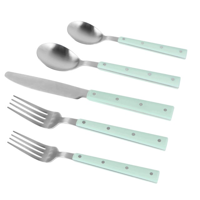 Introducing the fabulous Soline Stainless Steel Flatware Set, a five-piece ensemble that brings a touch of culinary charm...
