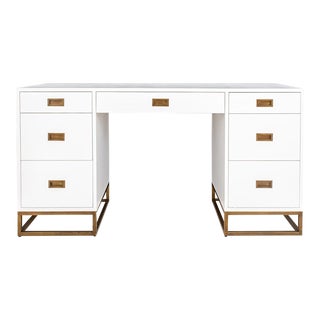 Restoration Hardware White Lacquered Wood Desk For Sale