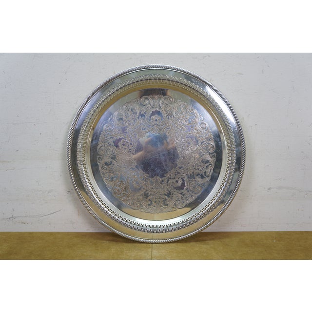 Vintage Silverplate Bar Butler Serving Trays Platters Oneida Rogers Leonard - Set of 3 For Sale - Image 11 of 12