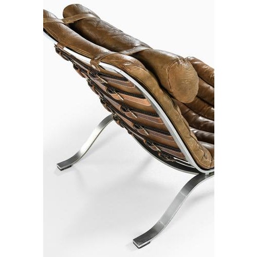 Metal Set of Easy Chair and Ottoman in Leather and Steel from Arne Norell, 1970s For Sale - Image 7 of 10