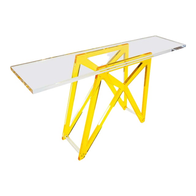 Yellow Leg Colored Lucite Console Table For Sale