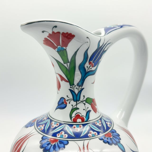 Handmade Ceramic “Lion’s Mouth” Pitcher (30cm) – Aslan Agzı Ewer – Classic Red Tulips Vase For Sale - Image 6 of 11